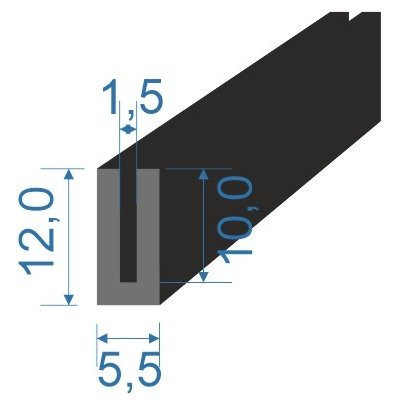 05353709 Pryžový profil tvaru "U", 12x5,5/1,5mm, 67°Sh, FPM, -15°C/+200°C, černý – Sleviste.cz
