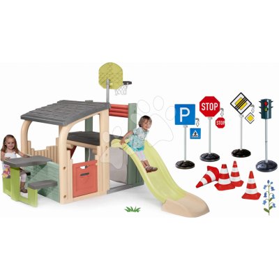 Smoby Set hrací centrum a dopravní hřiště Multisport Fun Center Life se skluzavkou 150 cm a elektronický semafor se značkami a kužely – Zboží Mobilmania