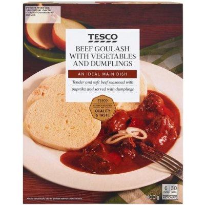 Tesco Hovězí guláš se zeleninou a knedlíky 400 g – Zboží Dáma