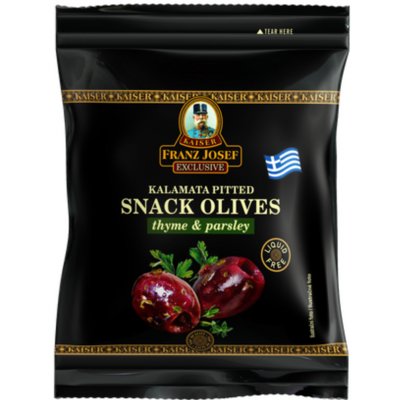 Franz Josef Kaiser Snack Kalamata olivy černé bez pecky s tymiánem a petrželí 70 g