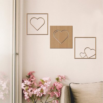 dřevo života 3dílná kolekce dřevěných srdcí na zeď Barevný vzor: Buk, Rozměry (cm): 20x20 – Zboží Mobilmania