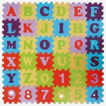 Teddies Pěnové puzzle abeceda a čísla mix barev 36ks 15x15x1cm
