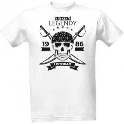 Tričko s potiskem Zrození legendy s vlastním textem LEBKA pánské Bílá – Zboží Mobilmania