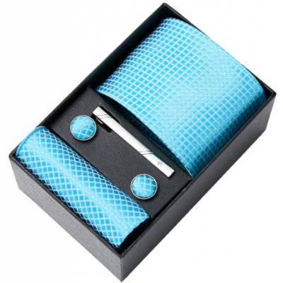 Dárková sada kravata kapesníček spona a manžetové knoflíčky A80 světle modrá