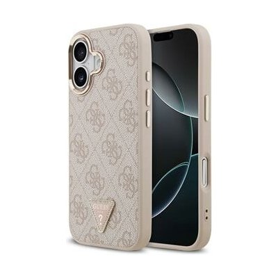 Guess PU Leather 4G Strass Triangle Logo Gold Frame MagSafe Zadní Kryt pro iPhone 17 Pink – Zboží Mobilmania