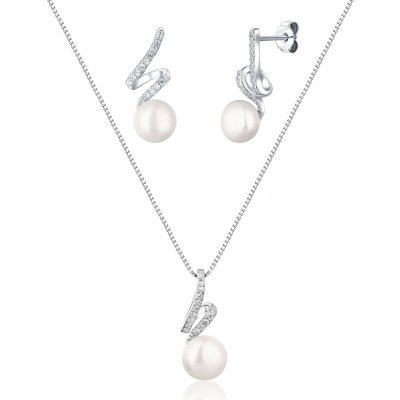 JwL Luxury Pearls elegantní set šperků s pravou perlou a zirkony JL0746 řetízek přívěsek náušnice