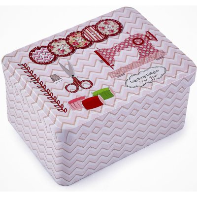 Stoklasa Krabička na šití a jehly, plechová 790322/2, pudrová s knoflíky, 9,5 x 12,5 x 6,5cm (obdélník) – Zboží Mobilmania