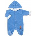 Baby Nellys Dvouvrstvý velurový overal s kapucí New Bunny modrý – Zboží Dáma