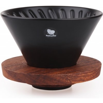Kawio keramický dripper s dřeveným stojánkem černý