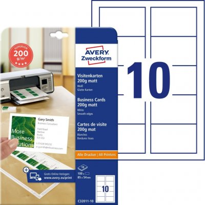 Avery Zweckform 85x54 mm, 200g, 10 listů, matné, bílé C32011-10 – Hledejceny.cz