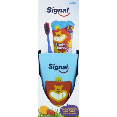 Signal Fruity dětská zubní pasta 50 ml + zubní kartáček měkký + kelímek dárková sada – Zboží Mobilmania