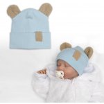 Baby Nellys Dvouvrstvá žebrovaná čepička s oušky boucle medvídek modrá – Hledejceny.cz