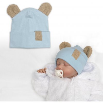 Baby Nellys Dvouvrstvá žebrovaná čepička s oušky boucle medvídek modrá – Hledejceny.cz