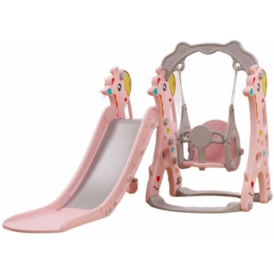 EMP Plastová skluzavka Žirafa s houpačkou a košíkem růžová 150 x 135 x 120 cm – Zboží Mobilmania