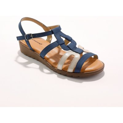 Blancheporte Kožené sandály na klínku ze 2 materiálů modrá