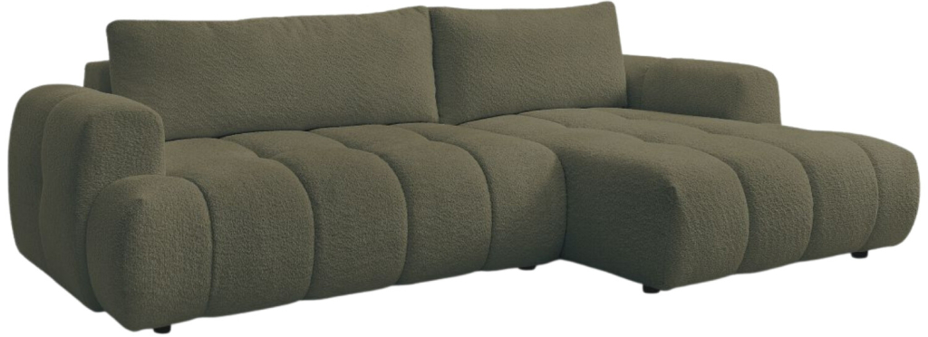 Bobochic Paris Zelená bouclé rozkládací pohovka Fuji 292 cm pravá