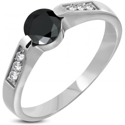 Šperky eshop ocelový zásnubní prsten s černým očkem F8.14