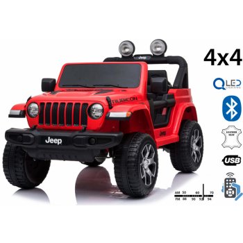 Beneo elektrické autíčko Jeep Wrangler dvoumístné kožená sedadla Rádio s Bluetooth přehrávačem SD / USB vstup Pohon 4x4 12V10Ah Baterie EVA kola Odpružené nápravy 24 GHz červená