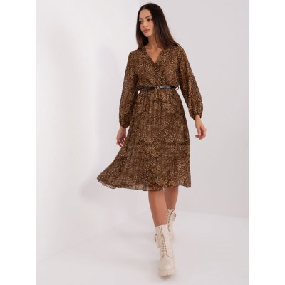 Italy Moda Leopardí plisované midi šaty s páskem dhj-sk-10536n-3.31x-brown