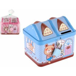 Teddies Pokladnička domeček plechová se zámkem 12x11cm