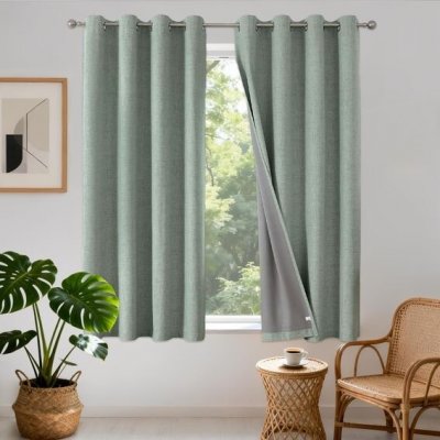 Joydeco 100% neprůhledné závěsy s očky, imitace lnu, balení po 2 kusech, zatemňovací lněné – Hledejceny.cz