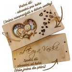 Dekorace z Česka Svatební dřevěné přání na bankovky - motiv 4 Nápis: Věnování od koho na spodní díl + vlastní jména PLATBA PŘEDEM! – Zboží Mobilmania