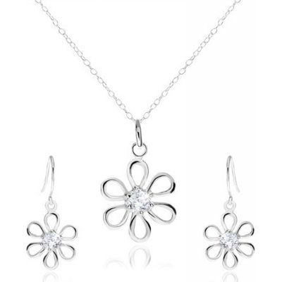 Šperky eshop stříbrná sada náhrdelník a visací náušnice květ se zirkonem SP34.16