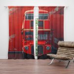 Sablio Závěs Červený patrový autobus Vlajka: 2ks 140x250cm – Hledejceny.cz