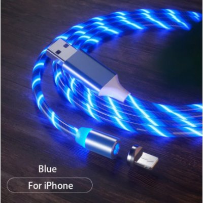 LED magnetický svítící nabíjecí kabel 2,1A pro Apple iPhone, 1m Barva: Modrá – Zboží Živě