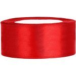 PartyDeco Stuha saténová červená 25 mm x 25 m - červená saténové široké dekorační stuhy 2,5 cm x 25 m na svatební výzdobu – Zboží Dáma