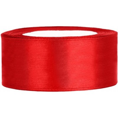 PartyDeco Stuha saténová červená 25 mm x 25 m - červená saténové široké dekorační stuhy 2,5 cm x 25 m na svatební výzdobu – Zboží Dáma