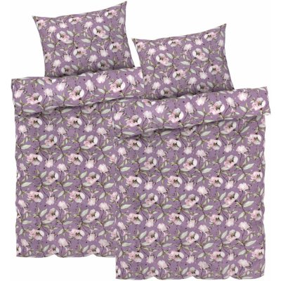 Livarno home povlečení z mikrovláknitého saténu květy lila fialová 140x200 70x90 – Zboží Dáma