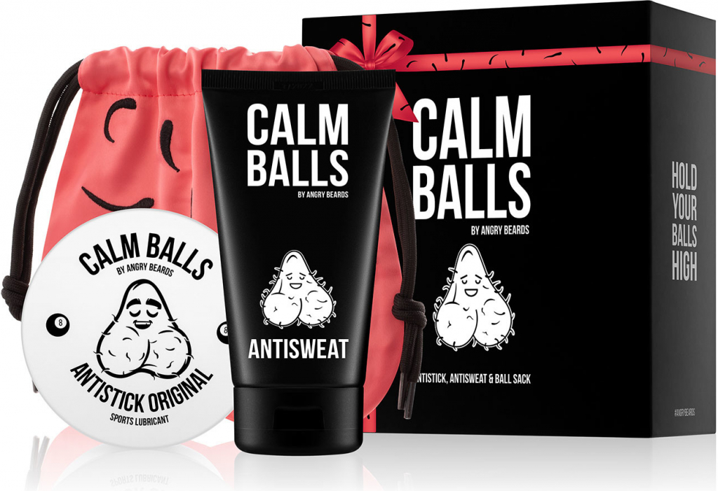 Angry Beards Calm Balls lubrikant Antistick 150 ml + deodorant na intimní partie Antisweat 150 ml + růžový pytlík dárková sada