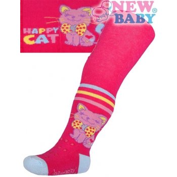 New Baby bavlněné punčocháčky 3xABS růžové happy cat