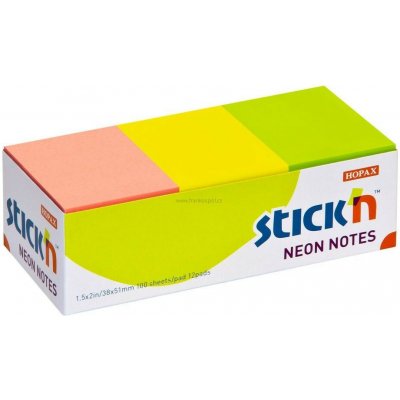 Samolepicí bloček Stick'n by HOPAX, 38 x 51 mm, 12 x 100 lístků, neonový mix – Hledejceny.cz