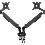 Polohovatelný držák pro 2 monitory, 2-9 Kg, svorka a průchodka stolu, 17"-32", USB HUB, 75x75/100x100, černý – Sleviste.cz