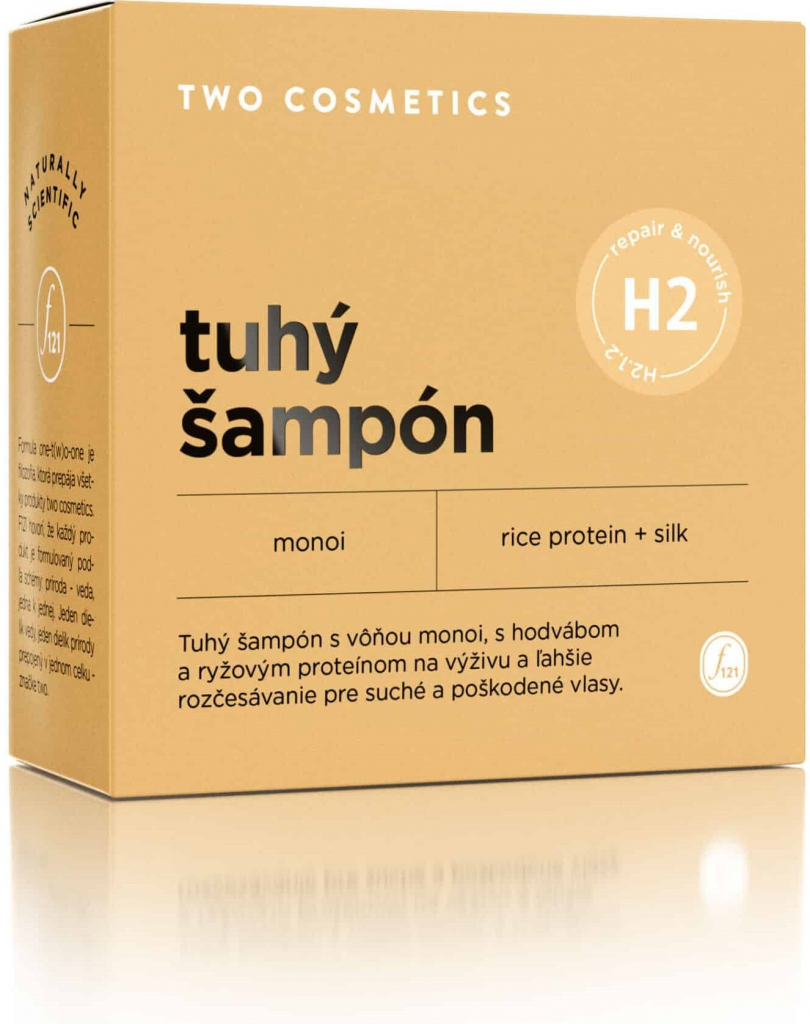 TWO COSMETICS Tuhý šampon REPAIR&NOURISH s hedvábím, rýžovým proteinem a vůní monoi 60 g