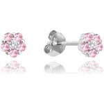 MINET Dětské stříbrné náušnice KYTIČKY s růžovými zirkony JMAD0037PE01 – Zboží Dáma