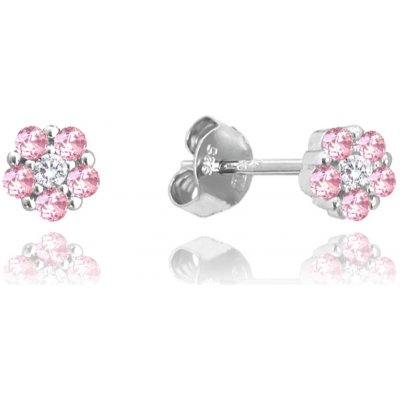 MINET Dětské stříbrné náušnice KYTIČKY s růžovými zirkony JMAD0037PE01 – Zboží Dáma