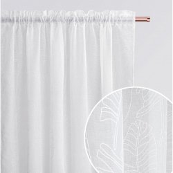 Záclona bílá s listovým vzorem FLORY s řasící páskou biela Šírka 140 cm | Dĺžka 230 cm