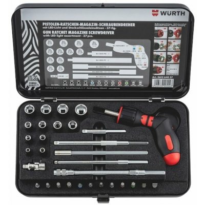 WÜRTH Pistolový ráčnový vícebitový šroubovák, s LED, 37 ks – Hledejceny.cz