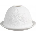 Bílý porcelánový svícen na čajovou svíčku kočka s motýlkem na čumáčku – 12x8 cm – Zboží Dáma