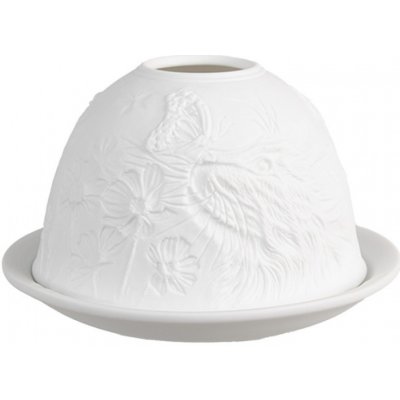 Bílý porcelánový svícen na čajovou svíčku kočka s motýlkem na čumáčku – 12x8 cm – Zboží Dáma