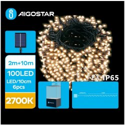 Aigostar LED Solární vánoční řetěz 100xLED/8 funkcí 12m IP65 teplá bílá | AI0423