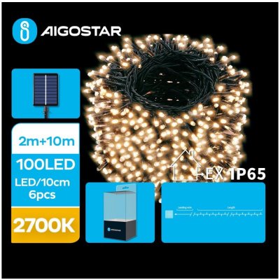 Aigostar LED Solární vánoční řetěz 100xLED 8 funkcí 12m IP65 teplá bílá | AI0423 – Zboží Dáma