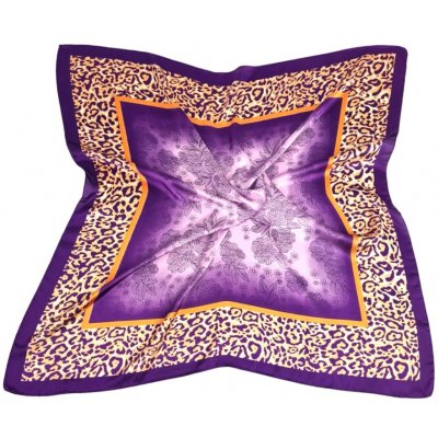 Classic Scarf květinový fialový dámský šátek s leopardím lemem – Zboží Mobilmania