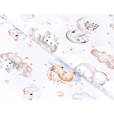 Dětská bavlněná látka/plátno Sandra SA-368 Spící zvířátka na obloze - šířka 160 cm – Zboží Mobilmania