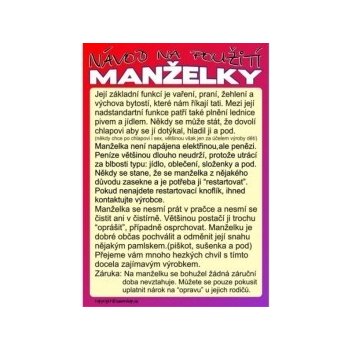 Certifikát Návod na použití manželky