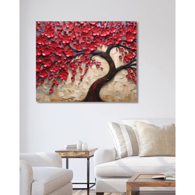 ZUTY Obrazy na stěnu - Strom s červenými květy Rozměr: 80x100 cm, Rámování: vypnuté plátno na rám
