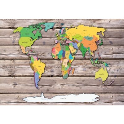 Postershop Fototapeta vliesová: Barevná mapa světa na dřevě rozměry 368x280 cm – Zboží Mobilmania